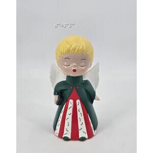 Vintage Angel Choir Girl Figurine Single Blonde Hair Green Red Dress 8”